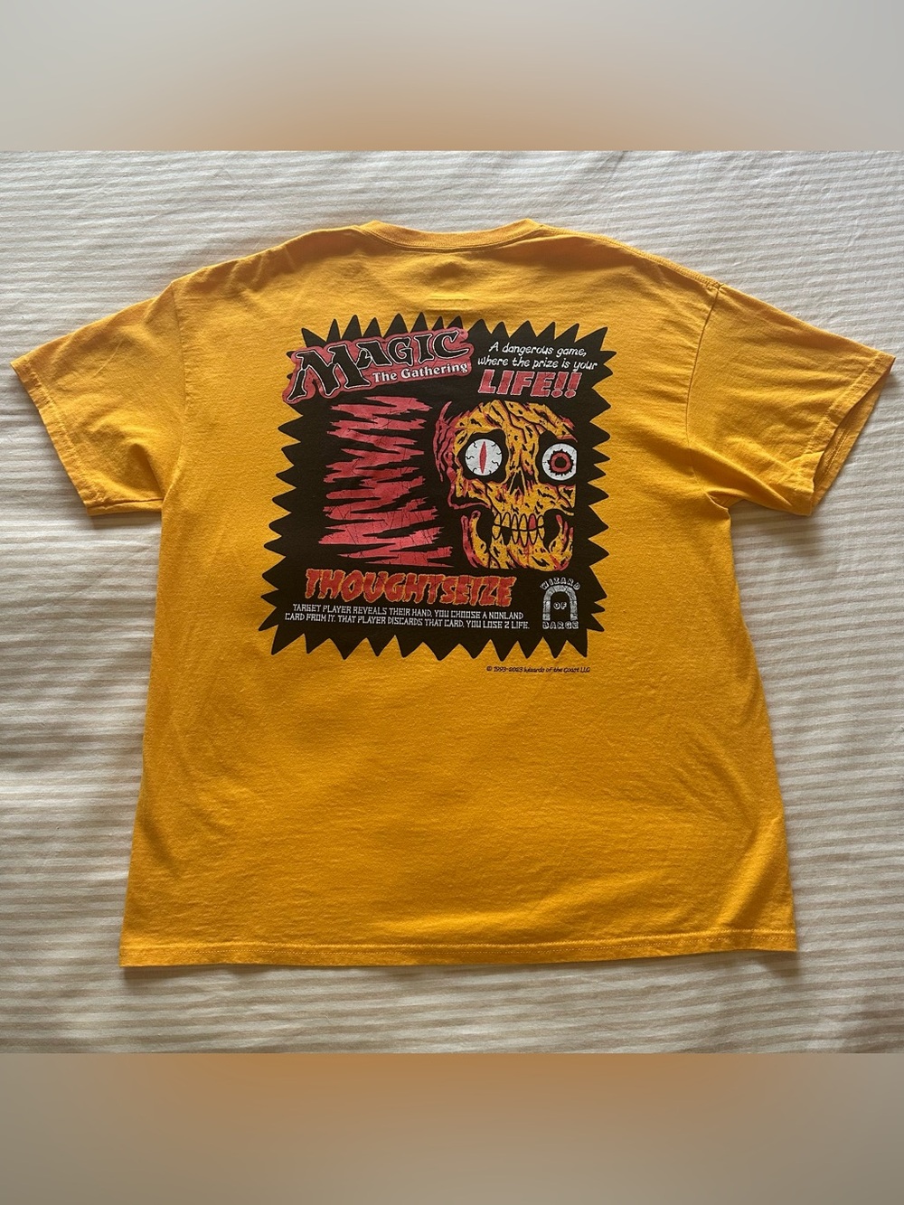wizard of barge bright yellow magic the gathering tee / sz xl